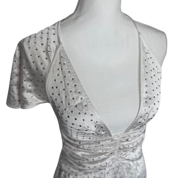 NWT WeWoreWhat Crystal Asym Dress Silky Charmeuse White - Picture 3 of 8